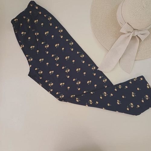 شلوار راحتی زنانه طرح گل زرد جنس ویسکوز